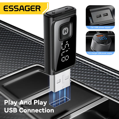 ESSAGER Bluetooth 5.4 Car Adapter Wireless FM Transmitter Audio Receiver&Handsfree Call Auto Stereo Mic Car Adapter Accessories