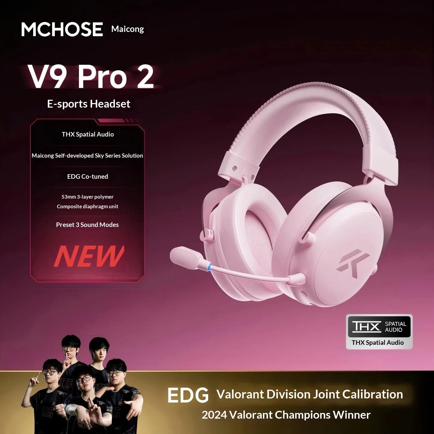 MCHOSE V9 Pro2 Gaming Headset, Over-Ear Quad-Mode Wireless Bluetooth Headphones for PC with Microphone (Delta Style)