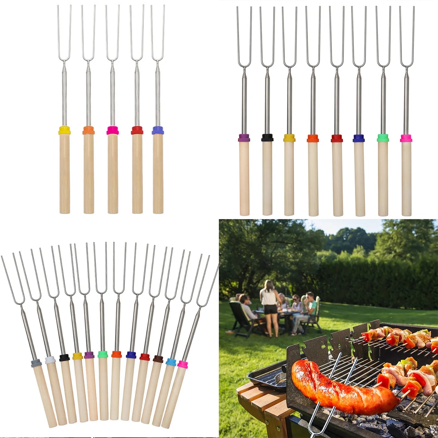 5/10/12pcs Adjustable Telescopic Barbecue Forks Metal Skewers Roasting Stick Suitable for Eating BBQ Dinner Dessert