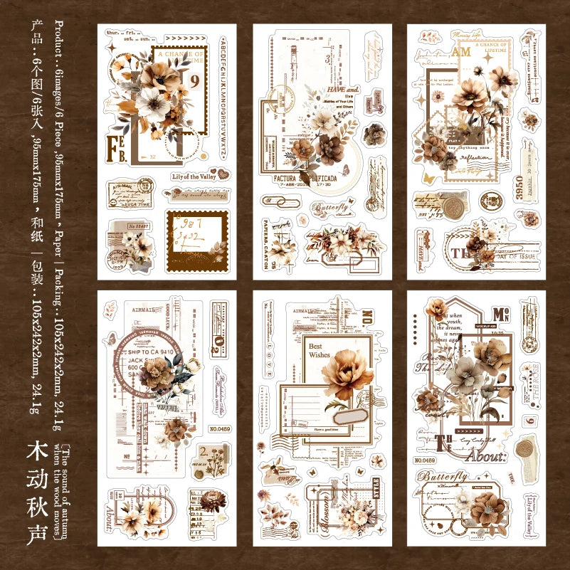 Journal GO 6pcs Flower Shadow Decorative Sticker Fresh Plant Flowers Collage Scrapbooking Label Diy Diary Journal Planner Label