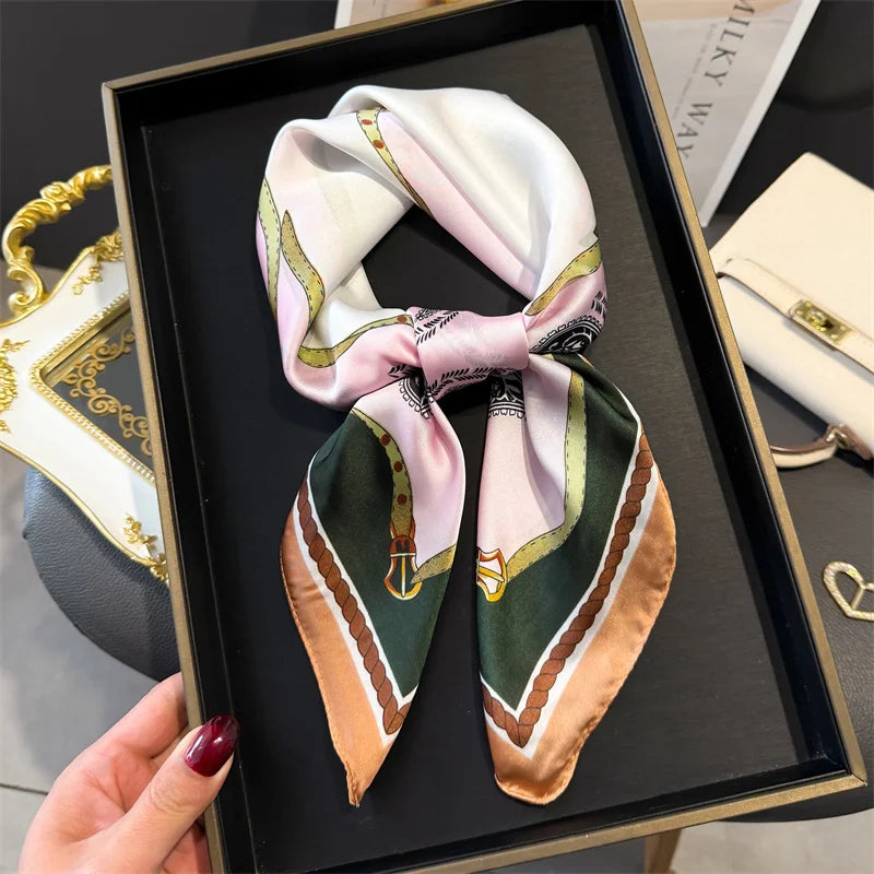 Luxury Print imitation Silk Square Scarf Women Spring Neck Tie Shawl Wraps Female Hair Hand Wrist Headkercheif Hijab Bandana