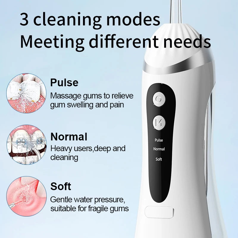 Portable Oral Irrigator 200ML Water Flosser Teeth Whitening 3 Modes Rechargeable Waterproof IP65 Dental Care Jet Floss