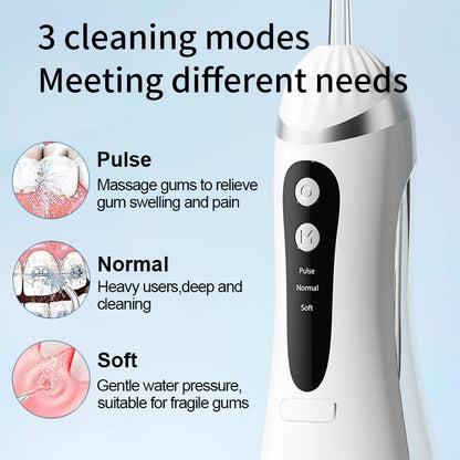 Portable Oral Irrigator 200ML Water Flosser Teeth Whitening 3 Modes Rechargeable Waterproof IP65 Dental Care Jet Floss