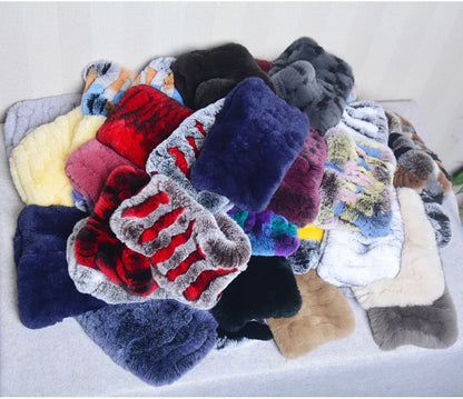 Women Handmade Stretch 100% Real Rabbit Fur Scarf Knit Genuine Rex Rabbit Fur Headbands Girls Natural Rabbit Fur Ring Scarves