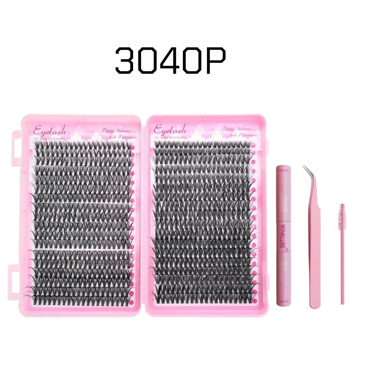 WINKLURE 720/200pcs Eyelash Extension Kit Fluffy Cluster Lash Kit with Lash Bond and Seal Lash Tweezers Thick Lash Clusters