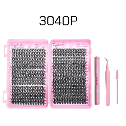 WINKLURE 720/200pcs Eyelash Extension Kit Fluffy Cluster Lash Kit with Lash Bond and Seal Lash Tweezers Thick Lash Clusters