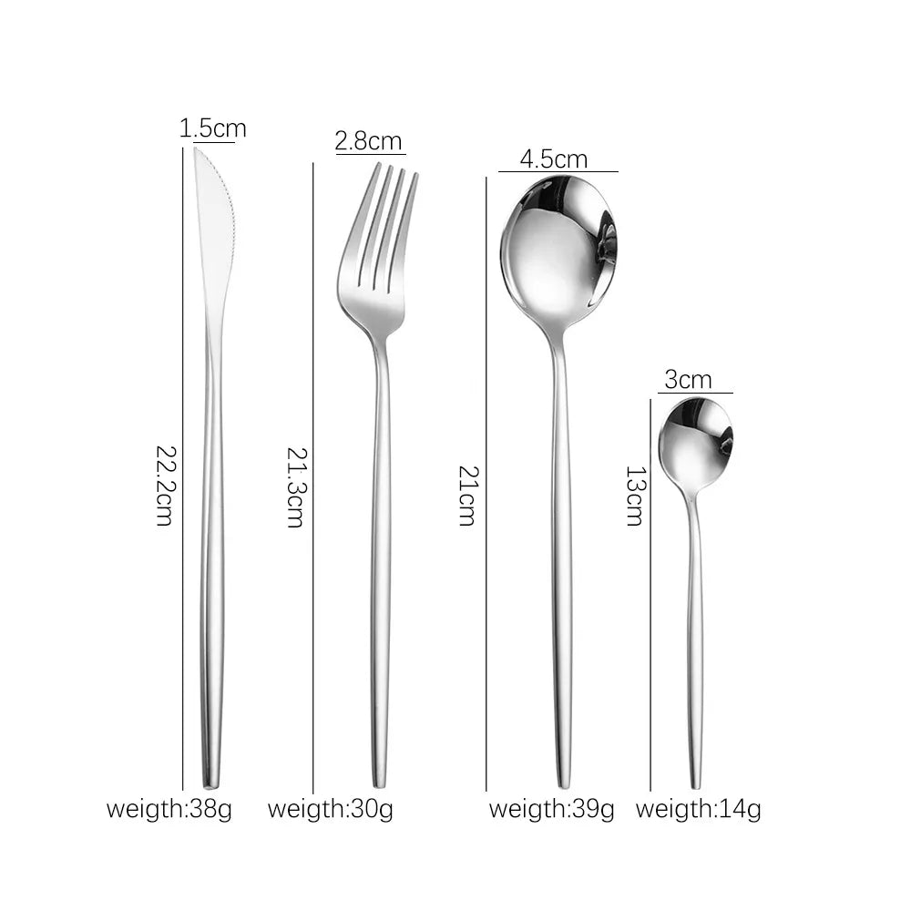 4pcs Gold Flatware Set Tableware Fine Dining Utensil Set Include Knives Forks and Spoons,Circular Fine Handle Kitchen Tools