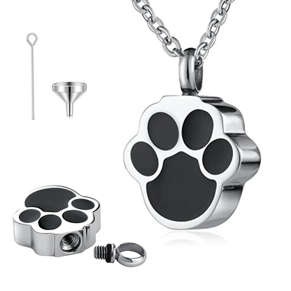 Pet Cat Dog Paw Print Cremation Jewelry for Ashes Wearable Urn Necklace Keepsake Memorial Pendant for Women Men