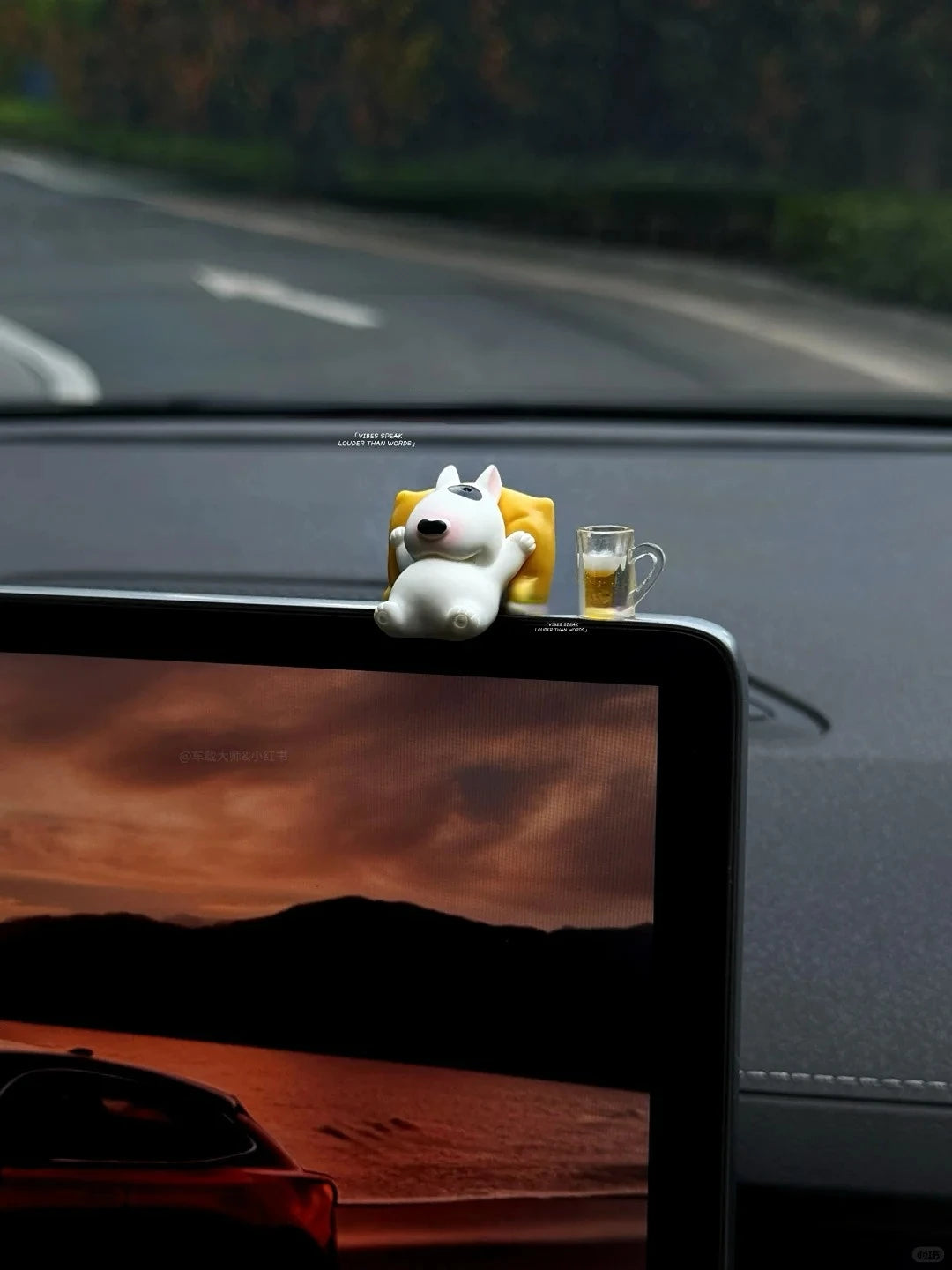 Bull Terrier Universal Car Accessories Interior Adorable Dashboard Figurine with Relaxed Pose Ornament for Tesla BMW Hyundai KIA