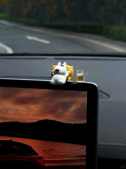 Bull Terrier Universal Car Accessories Interior Adorable Dashboard Figurine with Relaxed Pose Ornament for Tesla BMW Hyundai KIA