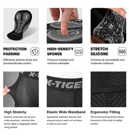 X-TIGER Cycling Shorts Breathable Mesh Cycling Underwear Gel Pad Shockproof MTB Bike Shorts Bicycle Underwear