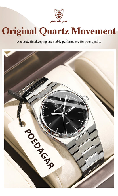 POEDAGAR Elegant Woman's Watch Date Week Waterproof Luminous Ladies Clock Quartz Stainless Steel Fashion Watches For Women Reloj