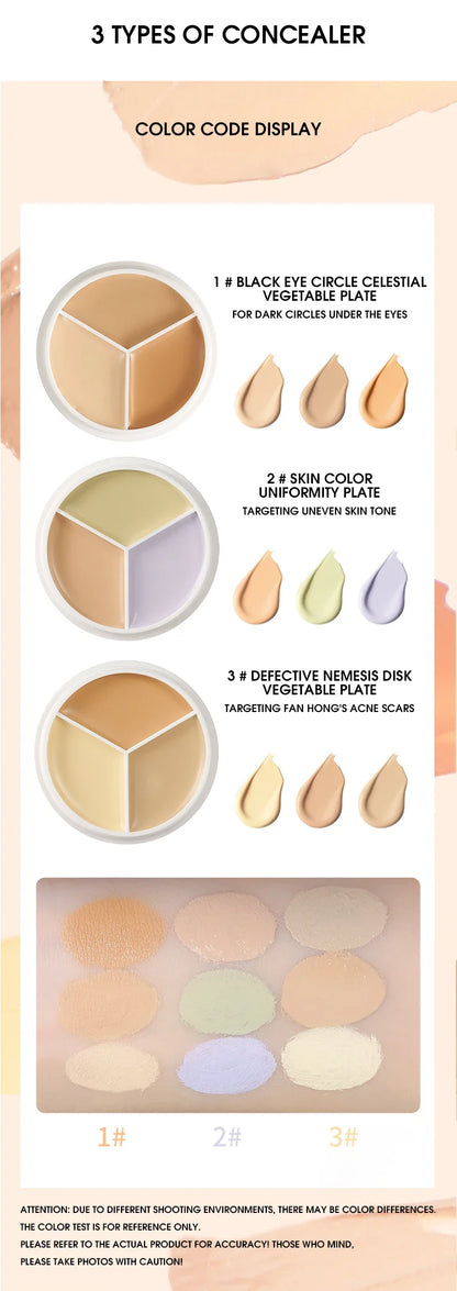 XIXI Pure Holding Makeup Three Color Concealer Spot Acne Print Repair Foundation Dark circles are not easy to stick powder