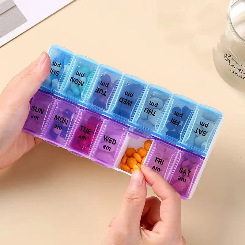 Double row packaging 14 day portable convenient medicine box 7 days a week large capacity drug storage box