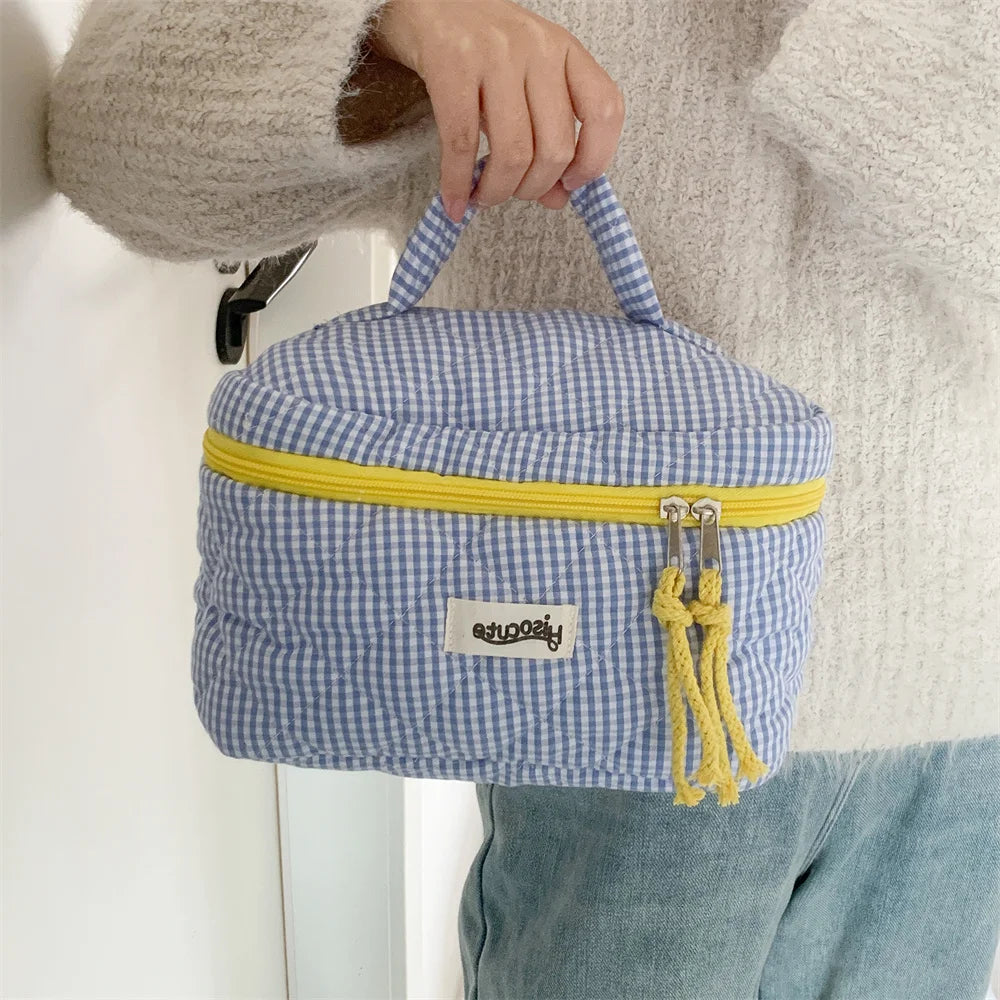 Plaid Cosmetic Bag Set Simple Style Large Capacity Portable Cosmetic Tools Storage Bag for Home Bathroom Toiletry Bag