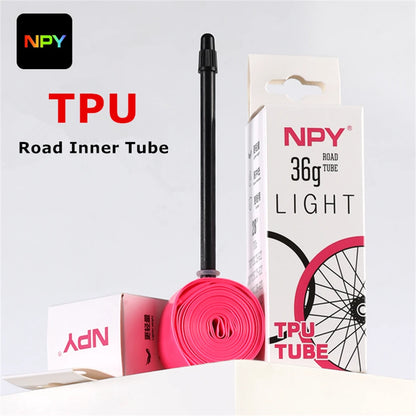 NPY 1Pcs Ultralight 28g Bike TPU Inner Tube 700X18 25 28 32 Road Bicycle TPU Material Tire 45mm/65mm/85mm Length French Valve