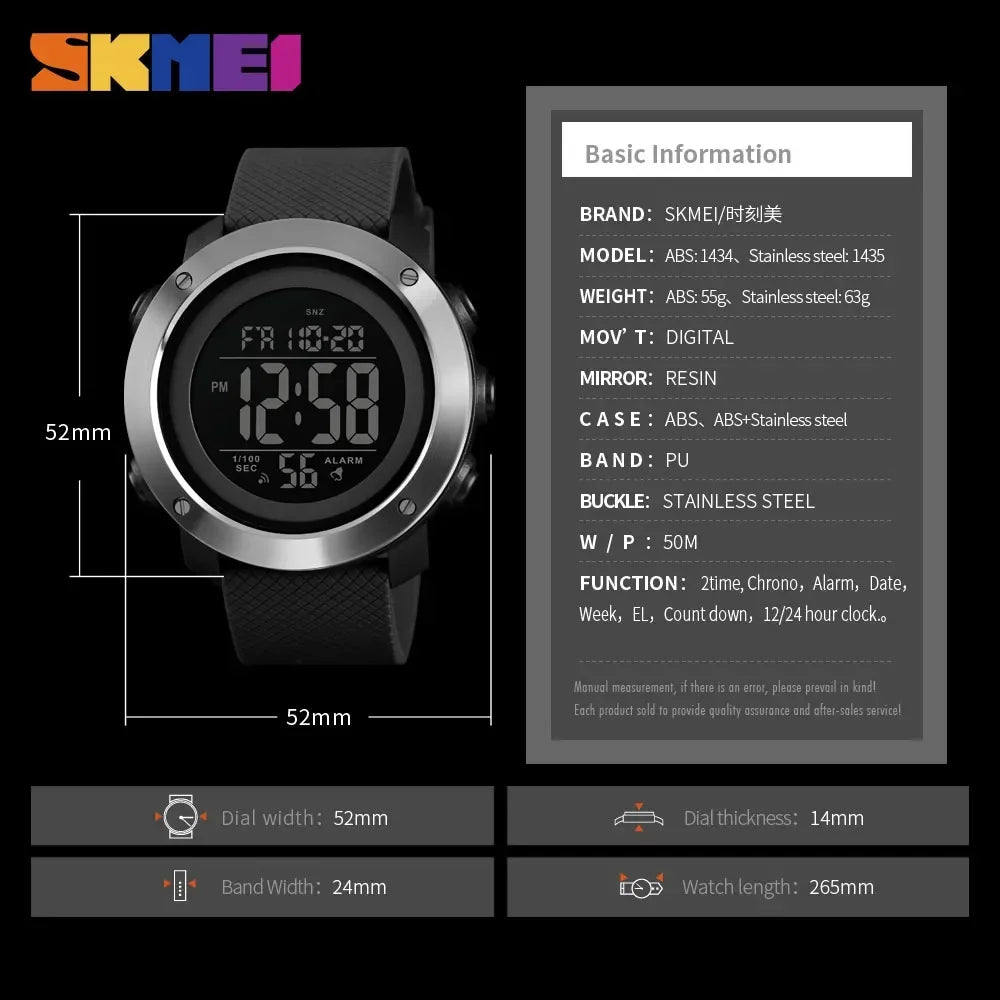 SKMEI 1426 Sports Waterproof Digital Watch for Men Stopwatch Electronic LED Display Mens Wristwatches Reloj Masculino Clock 1416