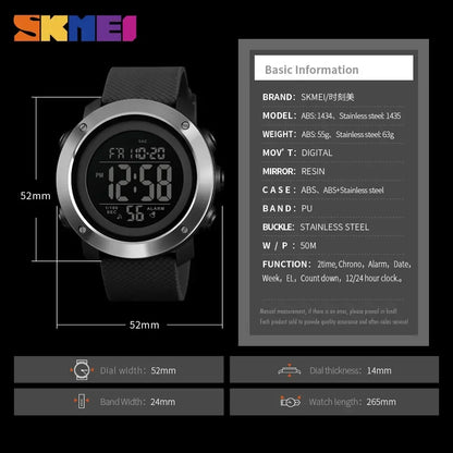 SKMEI 1426 Sports Waterproof Digital Watch for Men Stopwatch Electronic LED Display Mens Wristwatches Reloj Masculino Clock 1416