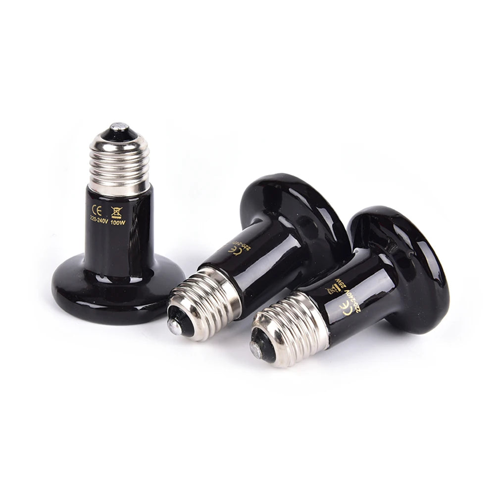 50/75/100W Reptile Heat Lamp Black Infrared Ceramic Emitter Heat Light Bulb Pet Brooder Touch Lamp For Chameleon Cage Snake Tank