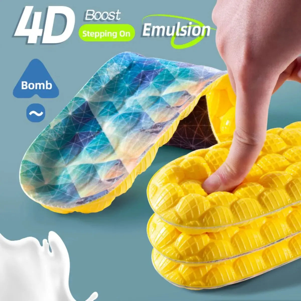 Breathe for Feet Men Running Insole1Pair 4D Cloud Technologyt High Elasticity Sports Deodorant Insoles for Shoes Yellow PU Sole