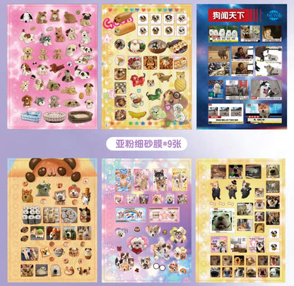 Cute Pets Theme Sticker Book 30 Sheets/Bag with Ring Binding for Scrapbooking DIY Collage Material Background Decoration