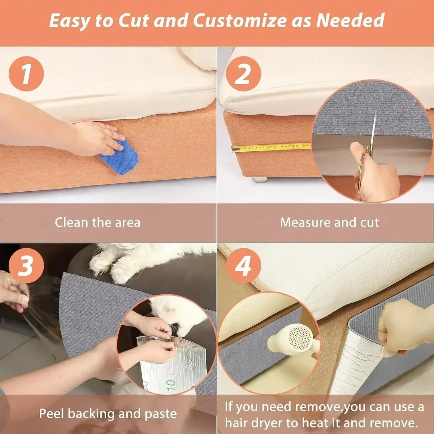 Cat Scratcher Sofa Protector Cats Scratcher Pad Board Protection Trimmable Self-adhesive Carpet Corner Wall DIY Cat Scratch Mat