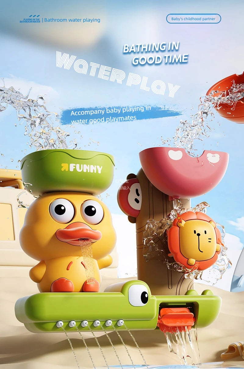 Duck/Flower Shape Baby Bath Toy Play Water in Lion Waterwheel Children Fun in Shower Bathtub with Suction Cup in Kid Gift