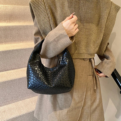 Women Classic Fashion Woven Embossed Hobo Soft PU Leather Small Top-handle Shoulder Bag Casual Daily Handbags