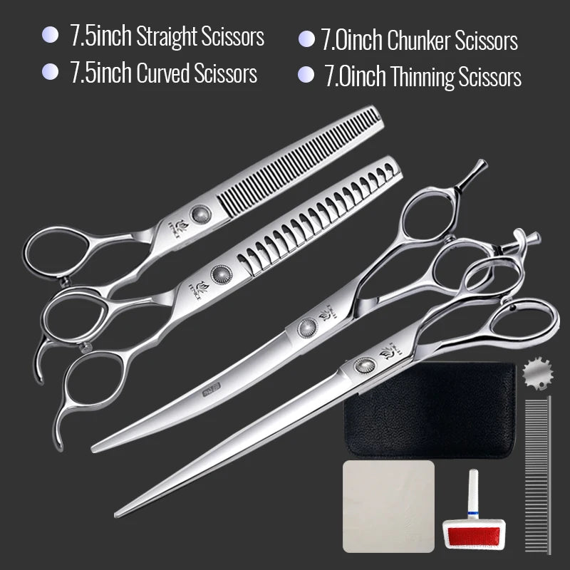 Fenice 6//6.5/7/7.5 Inch Professional Pet Dogs Grooming Scissors Set Straight&Curved &Thinner&Chunker Shear Scissors