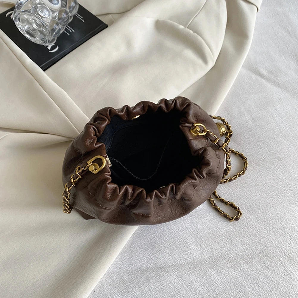 Women Chain Shoulder Bag Versatile Crossbody Tote Bag Casual Pleatd Hobo Bag Satchel Sling Bag Girl Stylish Purse