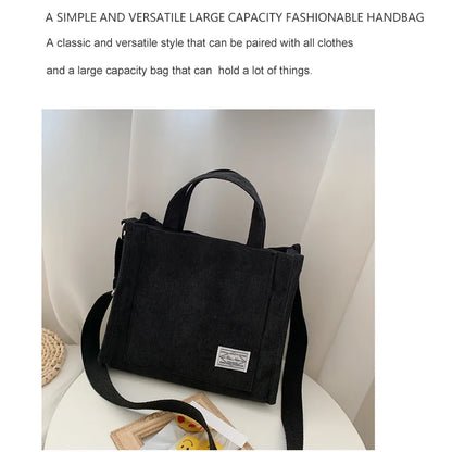 Women Handbag Simple Corduroy Portable Large Capacity HandBag Ins Fashion Trend Small Square Handbag Single Shoulder Bags