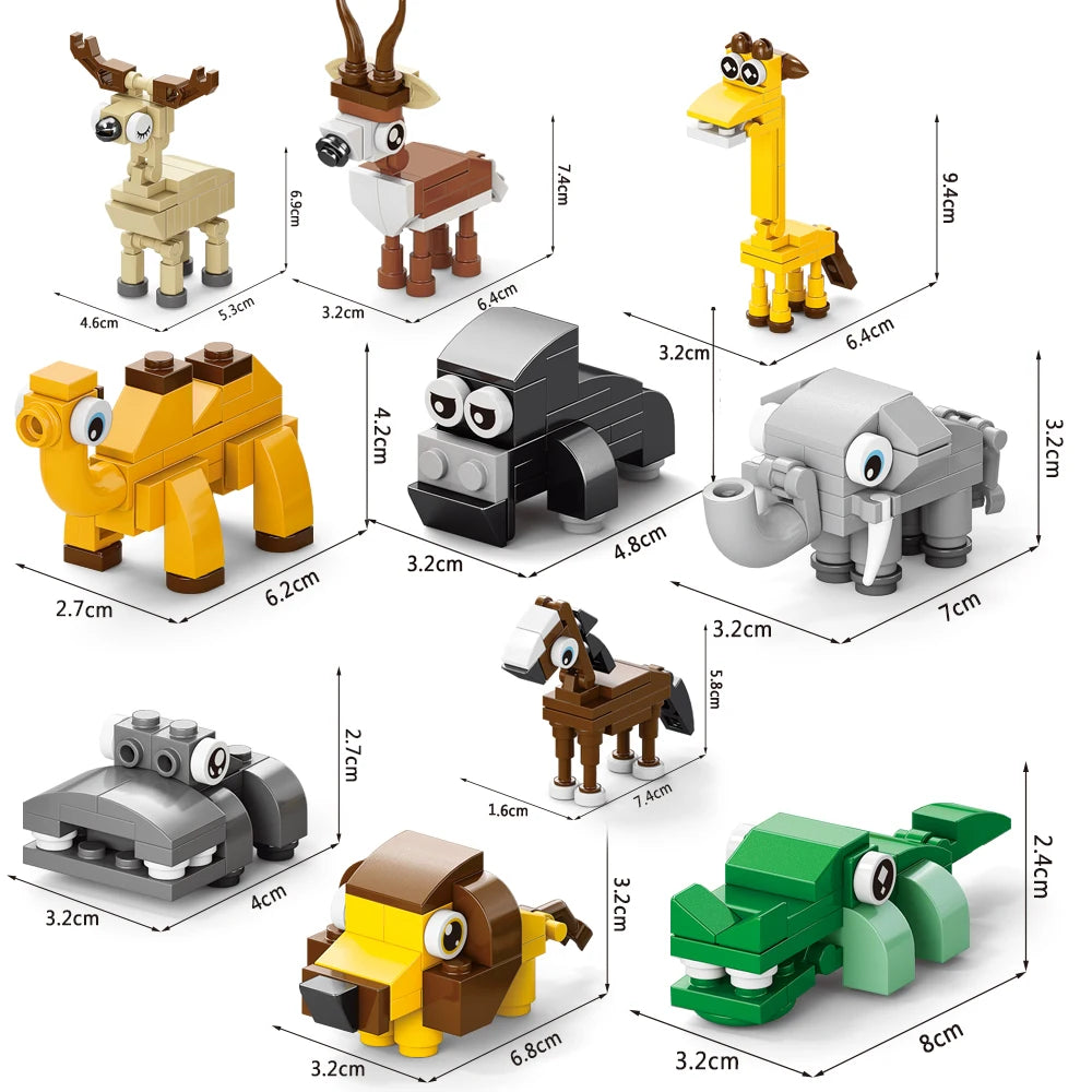 Animals World Insect Fish Bird Dog Elephant Panda Giraffe Honeybee 10 In 1 Building Blocks Kit Bricks Model Kids Toy Children