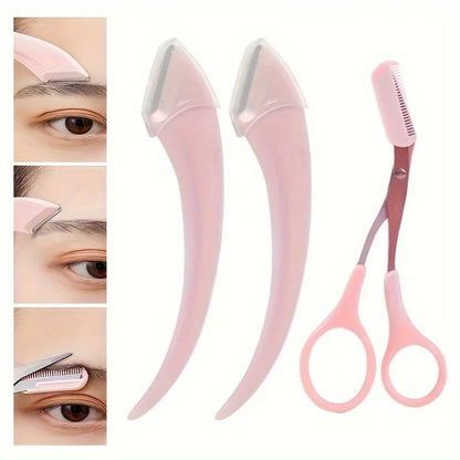 3-Piece Eyebrow Trimmer Set, Scissors and Comb, Stainless Steel Shaver, Eyelash Beginner Makeup Tool, Removal Accessories
