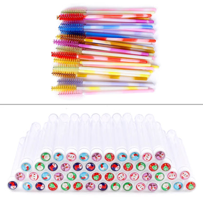 100/50pcs Christmas Eyelash Brush Tube Reusable Eyebrow Brushes Mascara Wand Dust-proof Storage Tubes Cosmetics Makeup Tools
