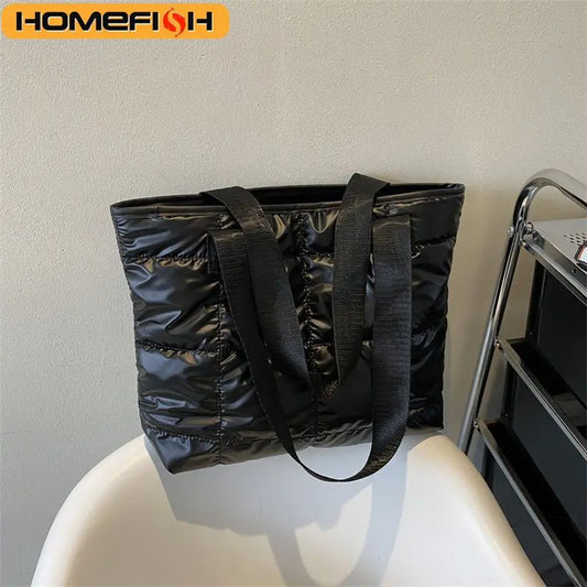 HOMEFISH Ladies Tote Handbags Large Capacity Cotton Padded Shopping Bag Rhombus Portable Handbag Quilted Solid