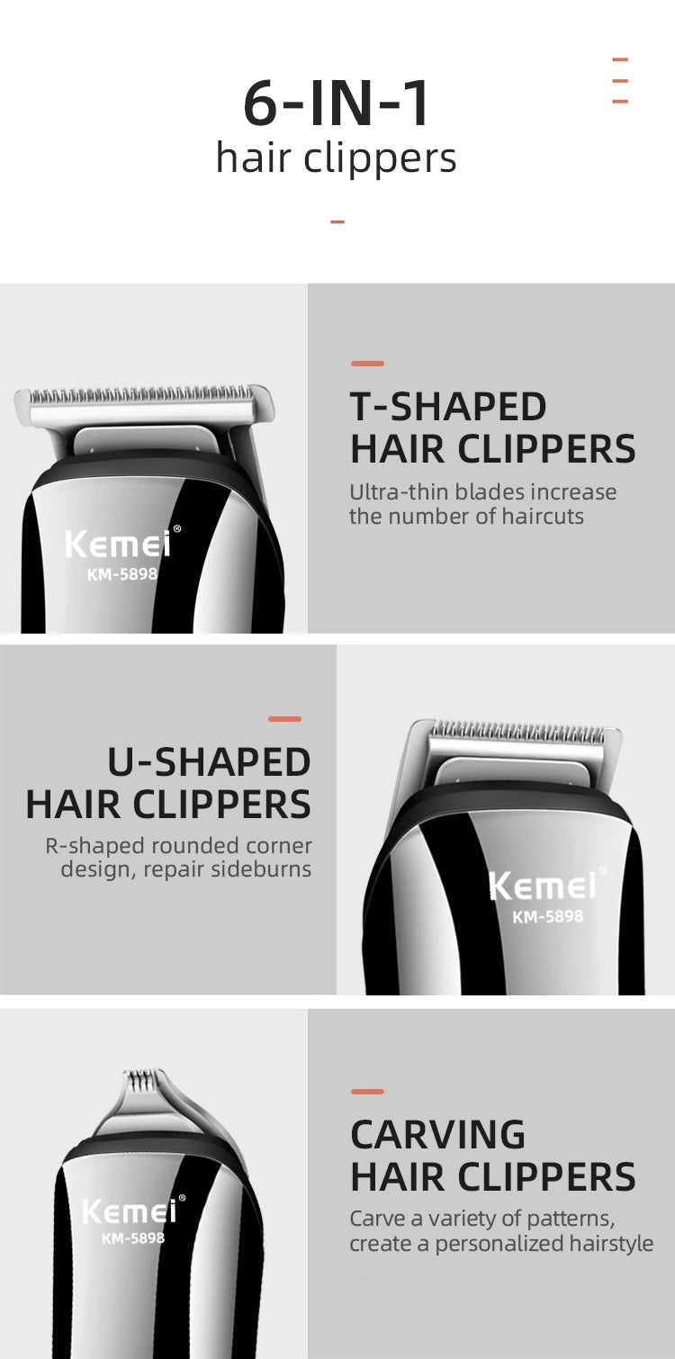 Kemei Waterproof 11-in-1 Men's Grooming Kit Electric Beard Trimmer Shaver Hair Clipper Rechargeable Nose Hair Trimmer KM-5898