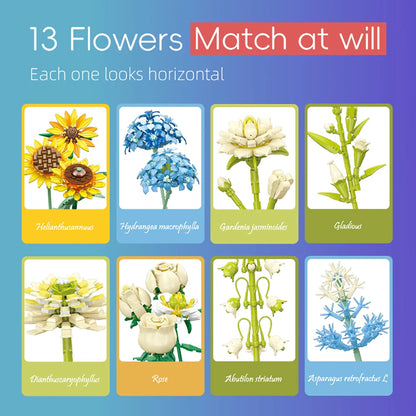 KNEW BUILT Mini Flower Bouquet 3D Model Building Blocks Ideal Holiday Gift for Girls or Versatile Decoration Kids Toys