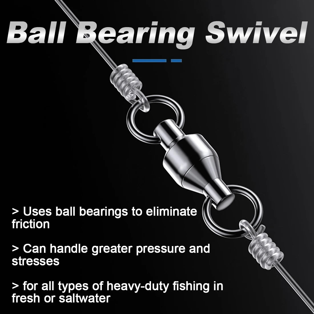 9KM 10pack Ball Bearing Swivel Heavy Duty Trolling Swivel Stainless Steel Fishing Connector for Slow Pitch Jigging