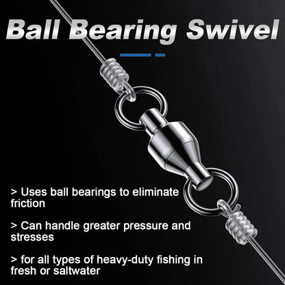 9KM 10pack Ball Bearing Swivel Heavy Duty Trolling Swivel Stainless Steel Fishing Connector for Slow Pitch Jigging