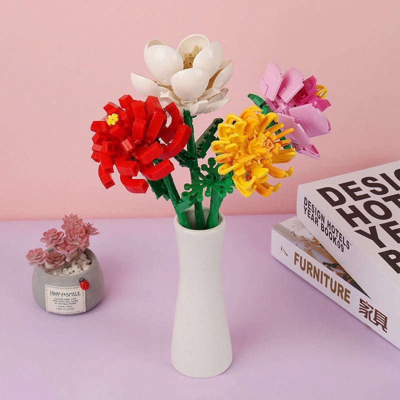 KNEW BUILT Flower Bouquet 3D Model Toy Mini Build Blocks for Girl Plant Potted Assemble Brick Decoration Holiday Girlfriend Gift