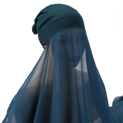 Muslim Women Bonnet + Chiffon Shawl Instant Under scarf Cap Islam Inner Scarf Headband Stretch Hijab Cover Headwrap Turbante