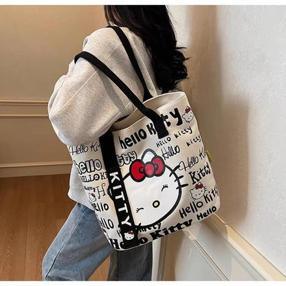 Sanrio Hello Kitty Canvas Shoulder Bag, Large Capacity Storage Bag, Casual Handbag, Multifunctional Birthday Surprise Gift