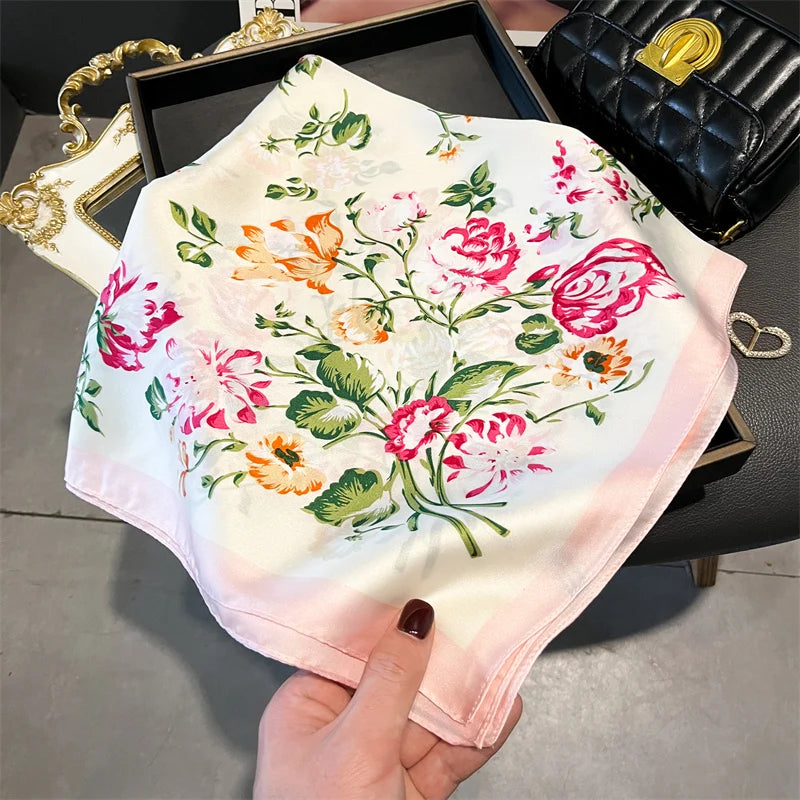 70cm Silk Feeling Square Scarf Women Satin Bandana Print Scarves Head Band Fashion Lady Hair Shawl Wrap Female Neckerchief Hijab
