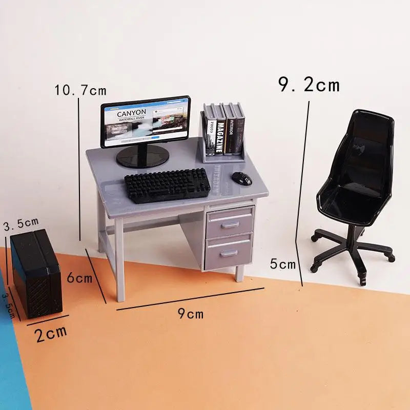 1 Set 1/12 Dollhouse Miniature Computer Keyboard Chair Desk Kit Home Study Room Furniture Decor Micro Scene Props