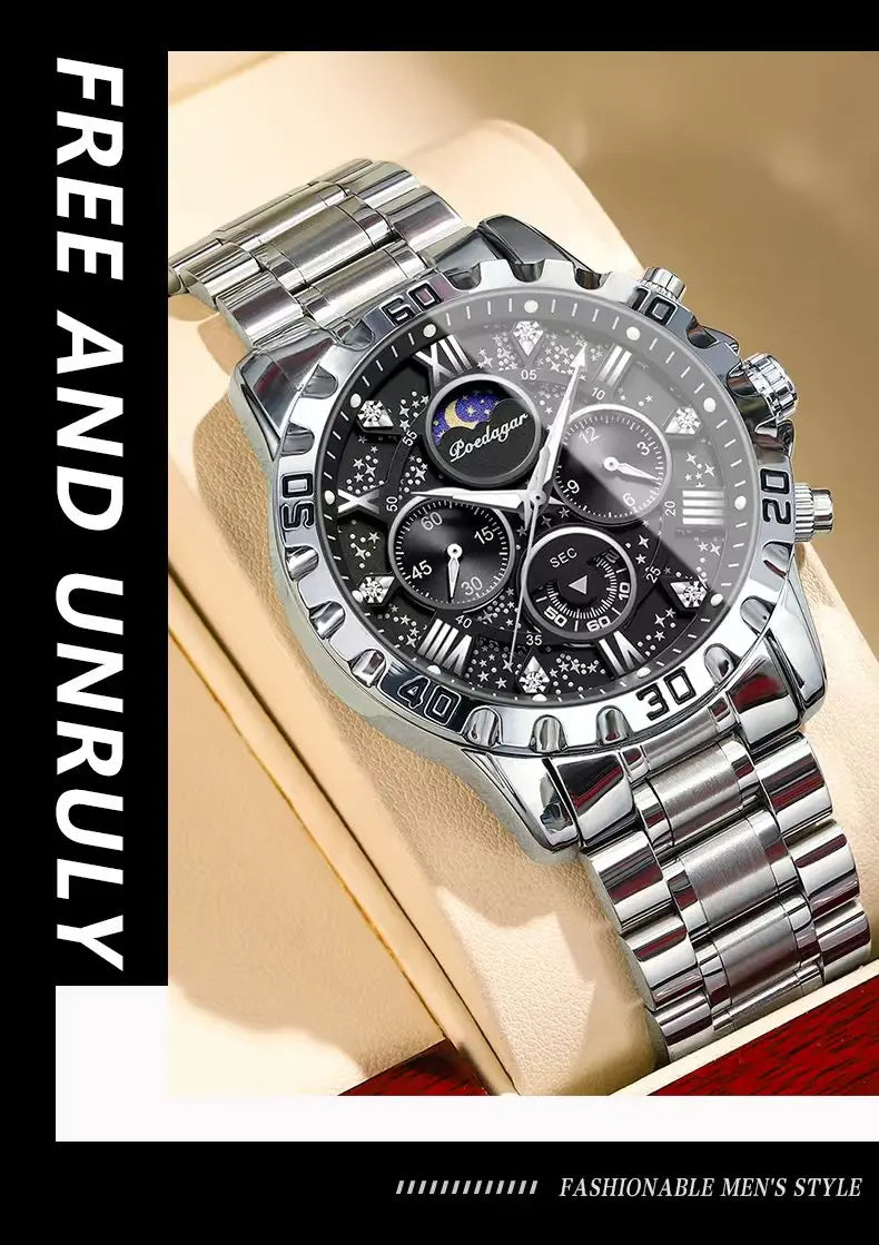 POEDAGAR Luxury Man Watch Waterproof Luminous Stainless Steel Quartz Men's Wristwatch Chronograph Military Watches For Men Reloj