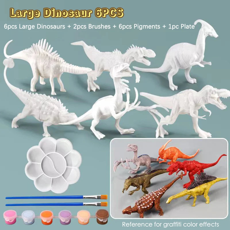 6/8PCS Unpainted DIY Dinosaur Painting Kit, Blank Model Toys for Kids 3+ Years Creative Graffiti Montessori Educational Art Gift
