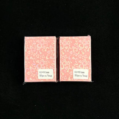 50pcs/lot 61*91mm Heart Love Laser Flashing Card Sleeves Protector For Photo Cards Holder Holographic Foil Protective Films