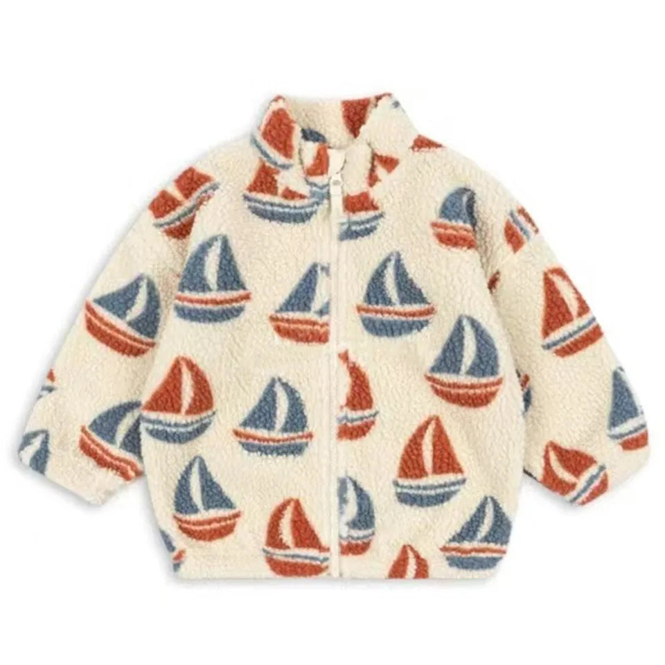 2026 KS Brand Winter Baby Girls Boys Lambswool Cherry Jackets Kids Clothes Boys Sequin Cartoon Outerwear Children's Coats 1-9Yrs