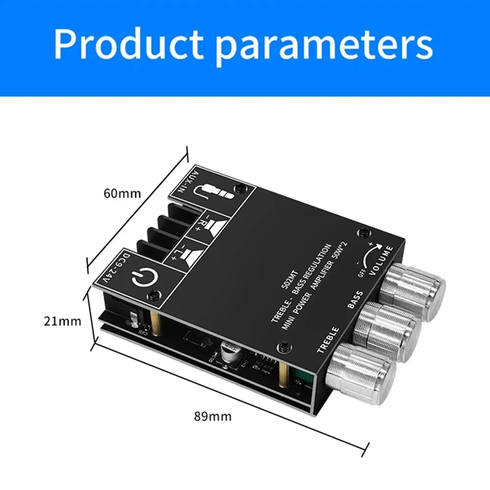 ZK-502MT 2.0 Stereo Bluetooth Audio Digital HIFI Amplifier Board Module 50W * 2 High and Low Bass Tunes