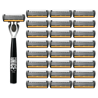 Men's Manual Safety Razor Set, featuring 6-layer stainless steel blades and an aloe vera lubricating strip | perfect as a gift.